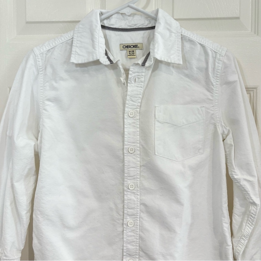 Cherokee Long Sleeve White Button Down Collar Shirt Boys M 8/10 Classic Cotton - Picture 4 of 10